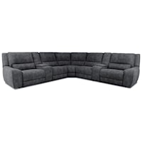 Casual 7-Piece Power Reclining Sectional with Storage Consoles and USB Ports