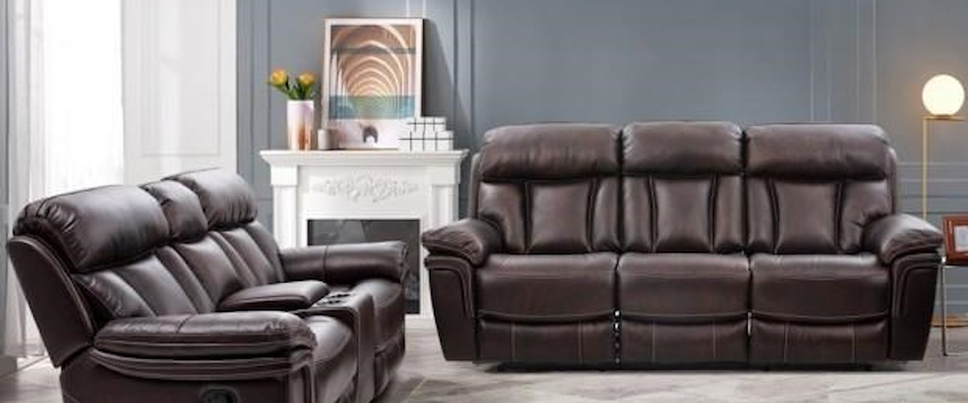 Power Reclining Sofa and Power Reclining Loveseat with Center Storage Console Set