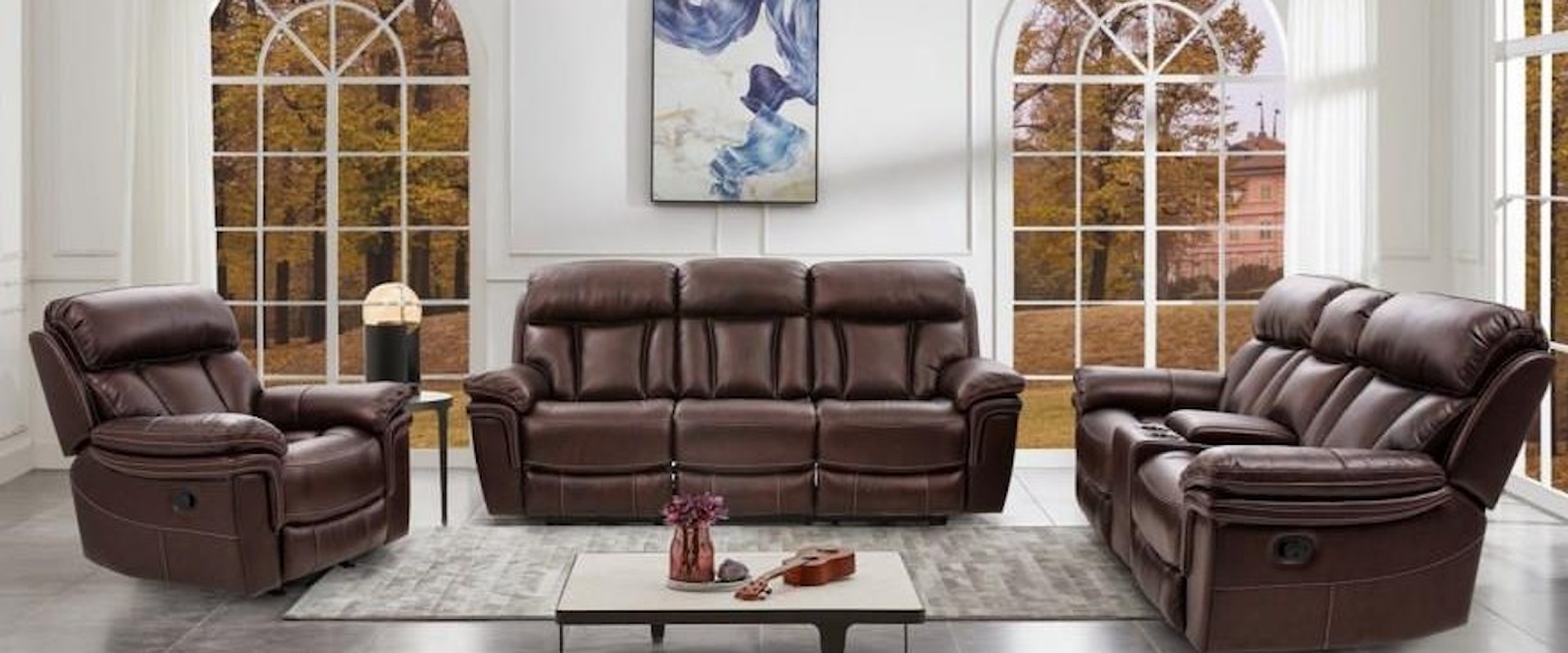 Manual Reclining Sofa, Reclining Loveseat with Center Storage Console and Recliner Set