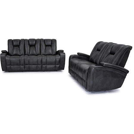 Reclining Sofa with Drop Down Table and Reclining Glider Loveseat Set