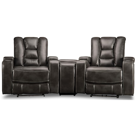 3-Piece Power Theater Seating with Power Head Rest, Console and Lights