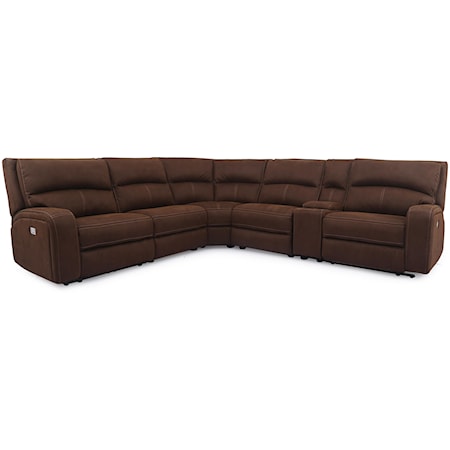 Contemporary 6-Piece Power Reclining Sectional with Power Headrests and USB Ports