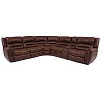 Casual 6-Piece Power Reclining Sectional with Nailhead Trim and Cupholders