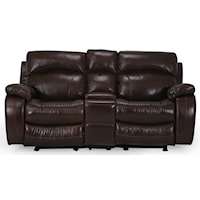 Casual Leather Reclining Console Loveseat