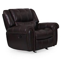 Casual Glider Rocker Recliner with Pillow Top Arms and Nailhead Trim