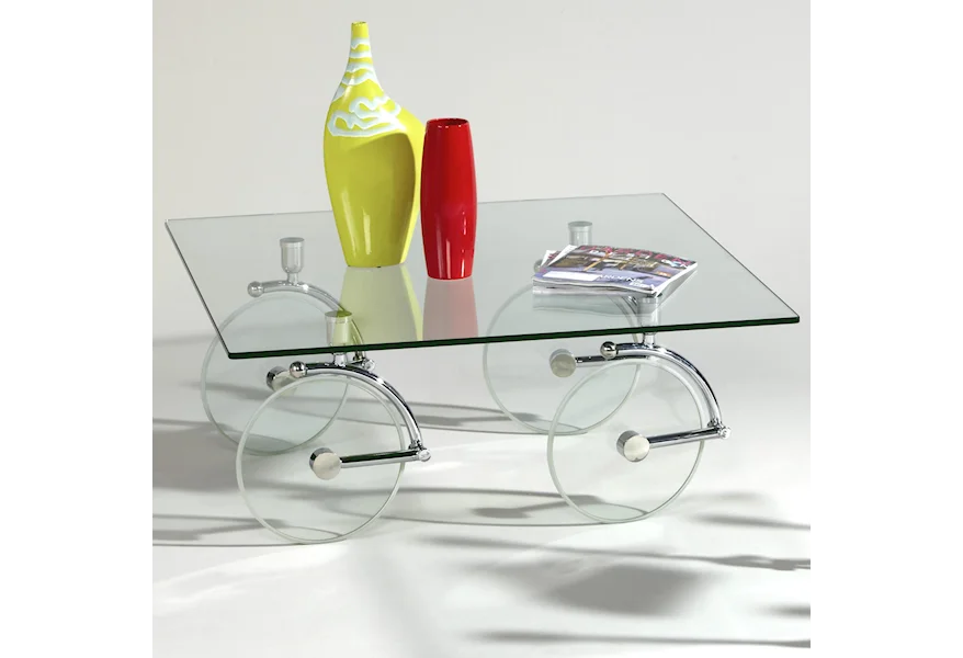 1105 Glass Caster Cocktail Table by Chintaly Imports at Nassau Furniture and Mattress