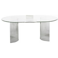 "C" Base Racetrack OvalGlass Top Dining Table