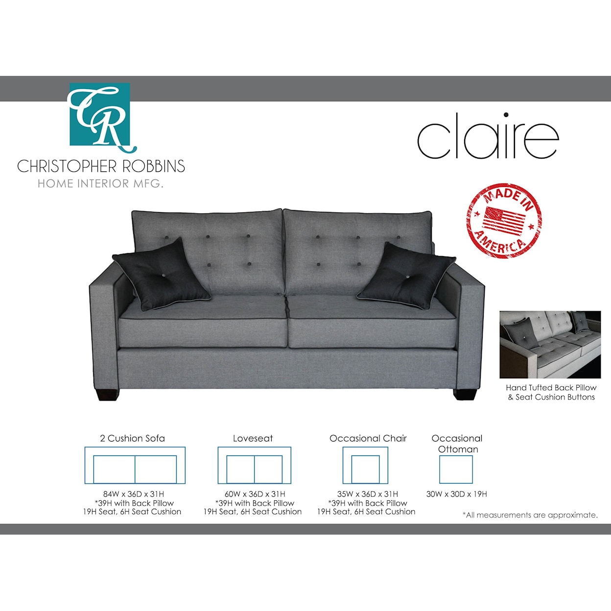 Sussex Upholstery Co. Claire 2 Cushion Sofa