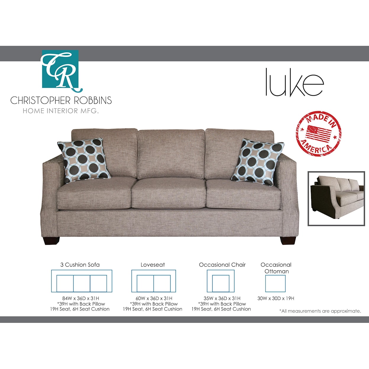 Sussex Upholstery Co. Luke 3 Cushion Sofa