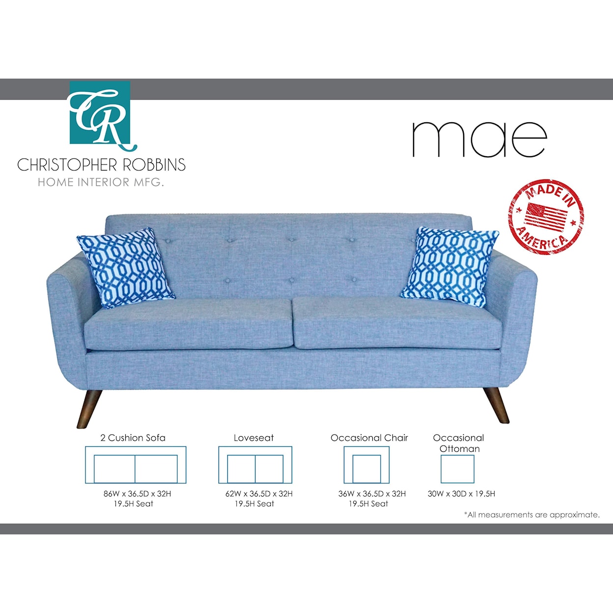 Sussex Upholstery Co. Mae 2 Cushion Sofa