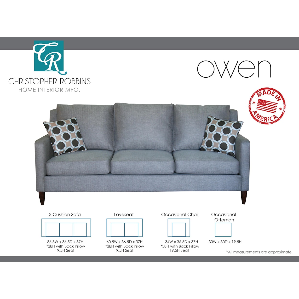 Sussex Upholstery Co. Owen 3 Cushion Sofa