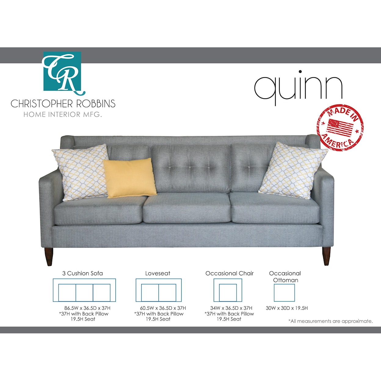 Sussex Upholstery Co. Quinn 3 Cushion Sofa