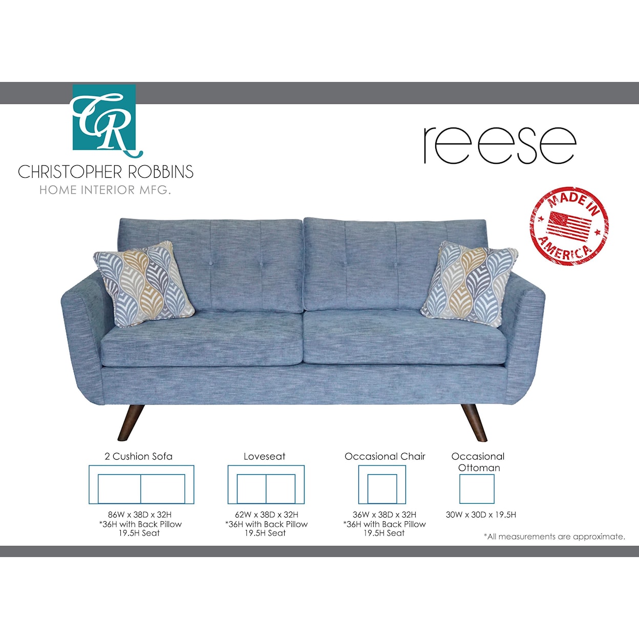 Sussex Upholstery Co. Reese 2 Cushion Sofa