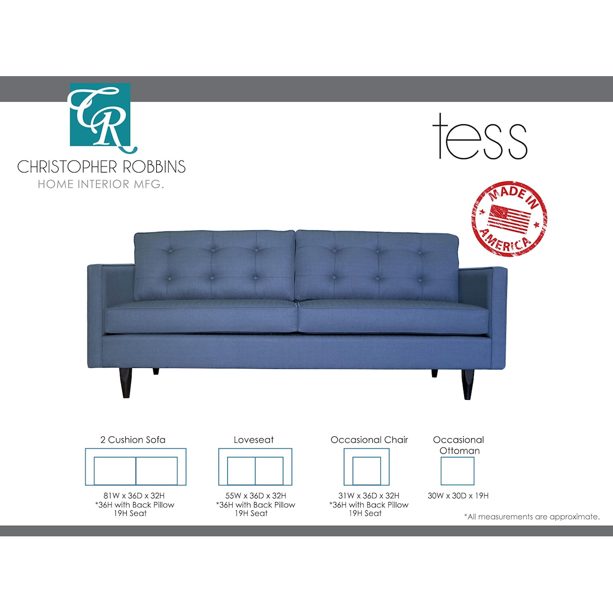 Sussex Upholstery Co. Tess 2 Cushion Sofa