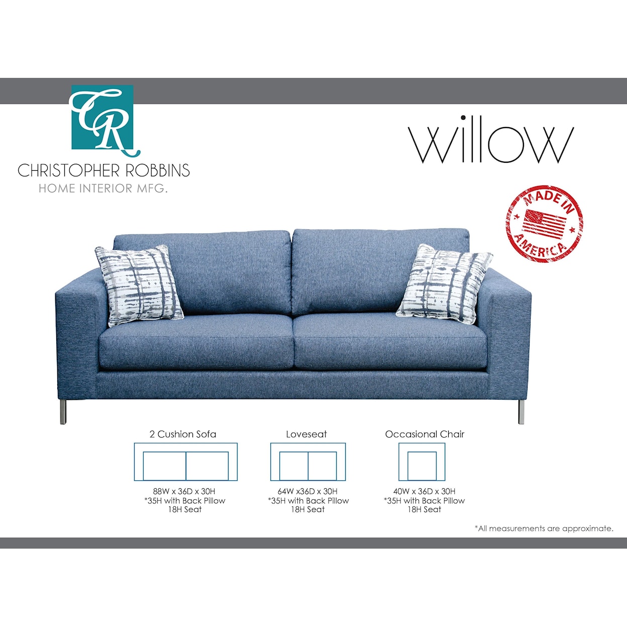 Sussex Upholstery Co. Willow 2 Cushion Sofa