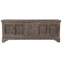 Antique Mocha Pine Wood Sideboard with Three Drawers, Four Doors, and Shelves