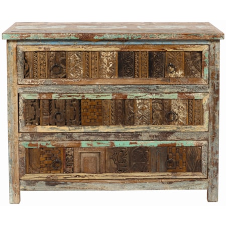 Vintage Print Block 3 Drawer Chest