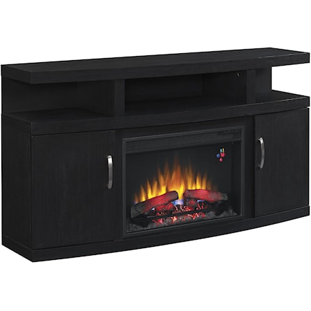Contemporary TV Stand with Fireplace Insert and Electronic Storage