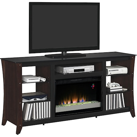 Contemporary 66" Media Mantel with Electric Fireplace Insert