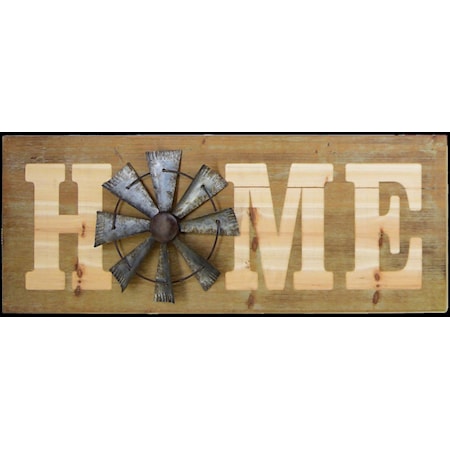 Wood Home Sign w/ Metal Windmill