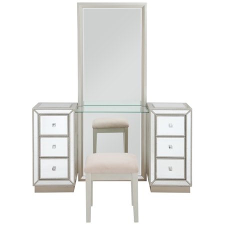 Six Drawer Console w/ Mirror & Stool