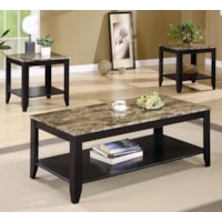 3 Piece Occasional Table Set with Shelf and Marble Look Top