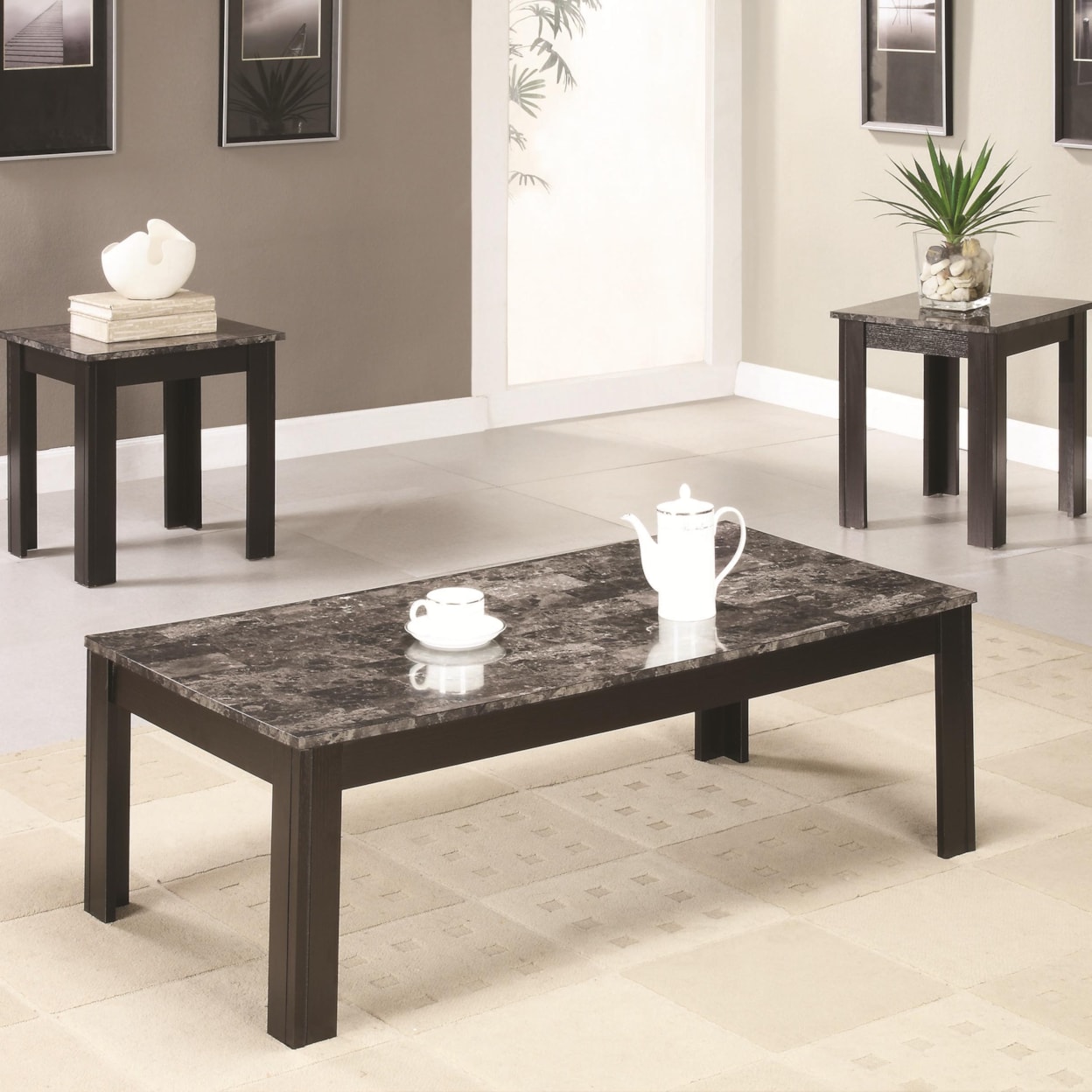 Coaster Occasional Table Sets GREY MARBLE 3 PC OCCASIONAL SET |