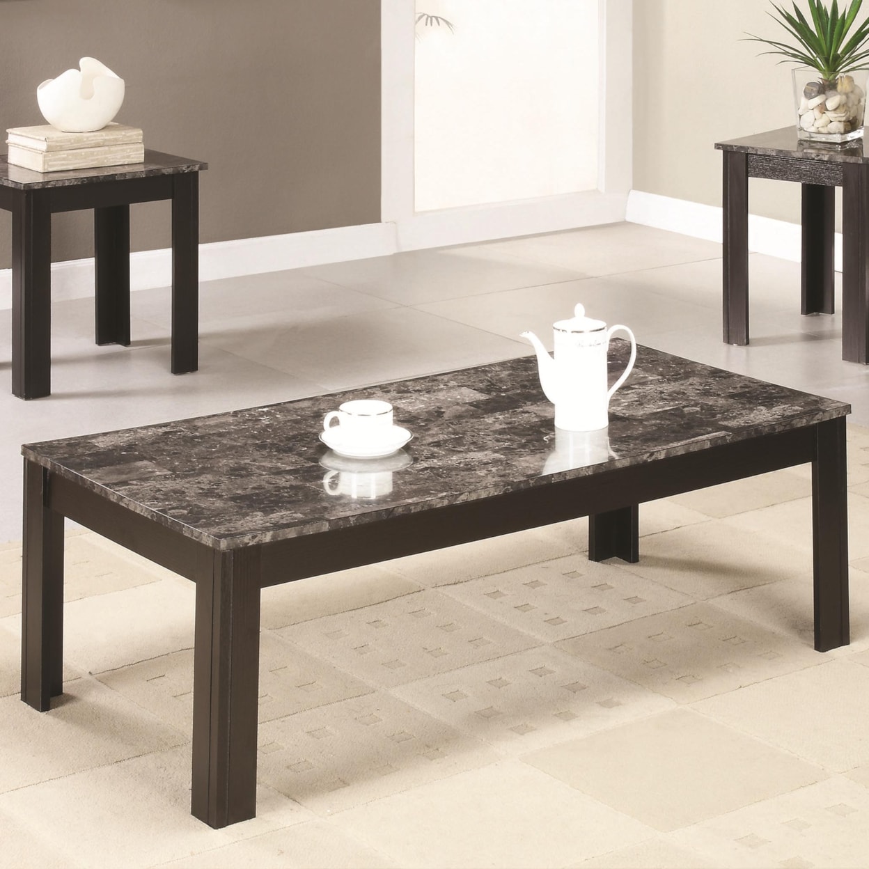 Coaster Occasional Table Sets GREY MARBLE 3 PC OCCASIONAL SET |