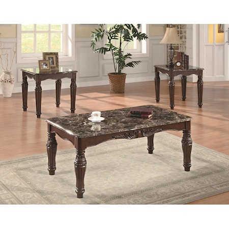 3-Piece Traditional Faux Marble Table Set