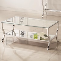 Metal Coffee Table with Glass Top and Mirrored Shelf