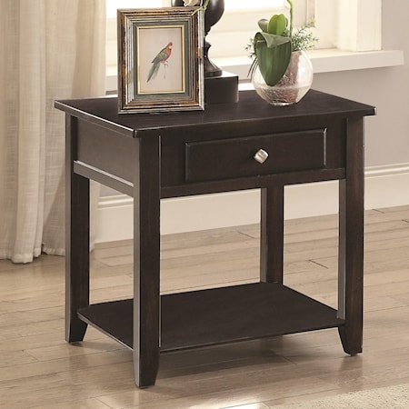 Square End Table with Drawer and Shelf
