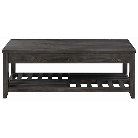 Gray Finish Lift Top Coffee Table with Slat Shelf