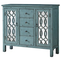 Antique Blue Accent Table with Inlay Door Design