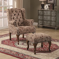 Traditional Tufted Wing Back Chair and Ottoman