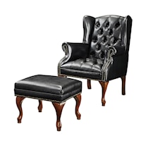 Traditional Wing Back Button Tufted Chair and Ottoman
