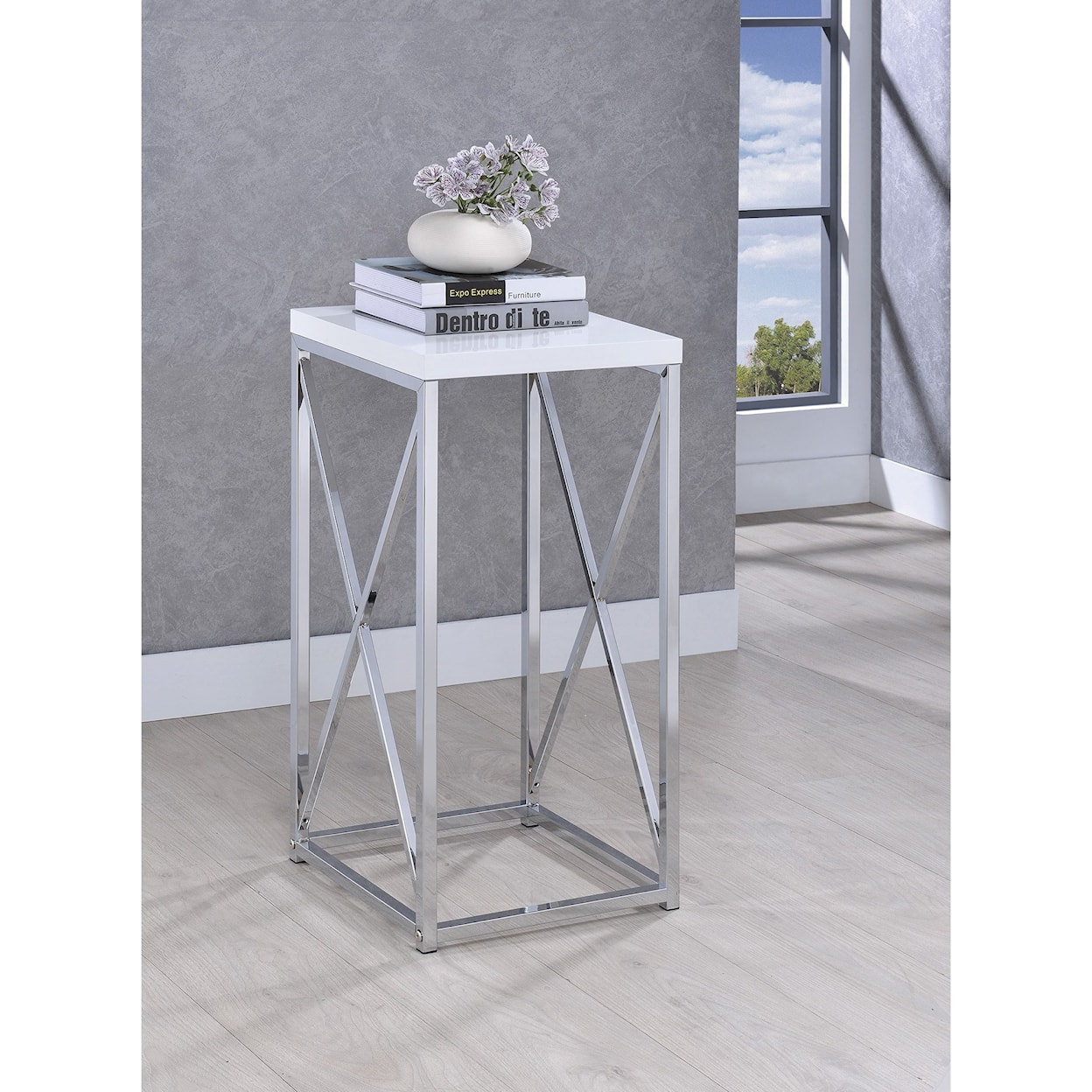 Coaster Accent Tables WHITE/CHROME PLANT STAND |