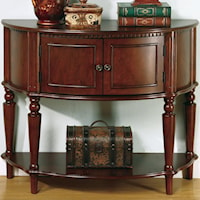 Brown Entry Table with Curved Front & Inlay Shelf