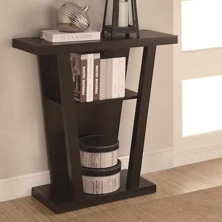 Angled Cappuccino Entry Table with Storage Space