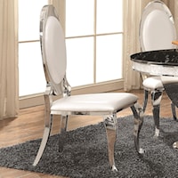 Pearlized Cream Leatherette Side Chair with Chrome Finish