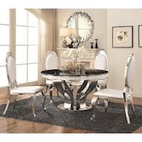 Faux Marble and Chrome Stainless Steel 5 Piece Dining Table Set