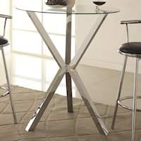 Round Pub Table with Glass Top and X-Shaped Chrome-Colored Base