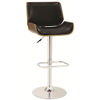 Adjustable Bar Stool with Black Upholstery and Wood Back