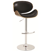 Adjustable Bar Stool with Black Upholstery and Wood Back