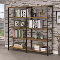 Large Wood and Metal Open Bookcase