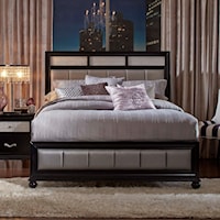 King Bed with Metallic Leatherette Upholstery