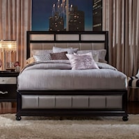 California King Bed with Metallic Leatherette Upholstery 