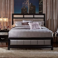 Queen Bed with Metallic Leatherette Upholstery