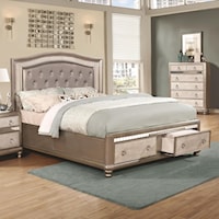 Glam Upholstered King Bed with Footboard Storage