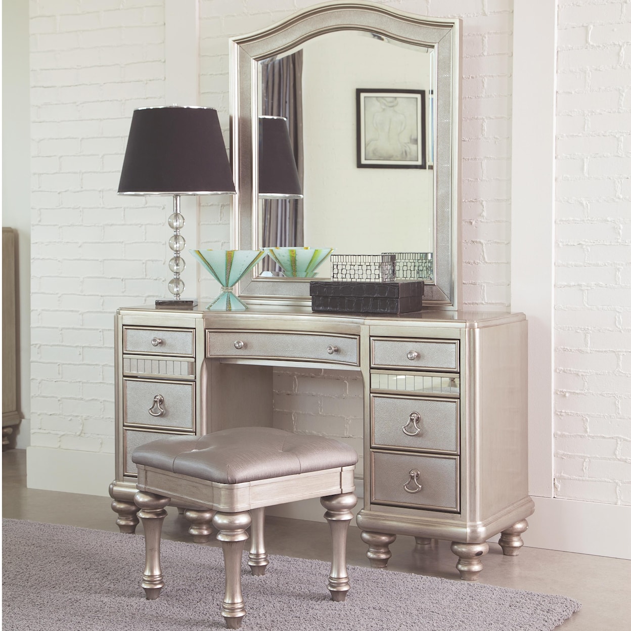 Coaster Bling Game Vanity Desk with 7 Drawers