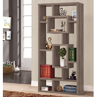 Weathered Grey Geometric Cubed Rectangular Bookcase